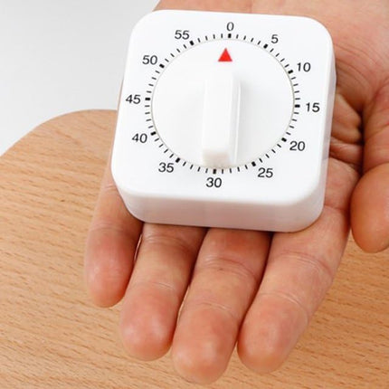 White Timer Clock Square 60-Minute Mechanical Kitchen Timer Wind up Visual Cooking Clock with Loud Alarm No Batteries Required Ideal for Cooking Baking and Kitchen.