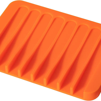 Soap Dish Shower Waterfall Soap Tray Holder for Bathroom, Kitchen, Counter Top, Flexible Silicone, Keep Soap Bars Dry, Easy Cleaning - Orange.