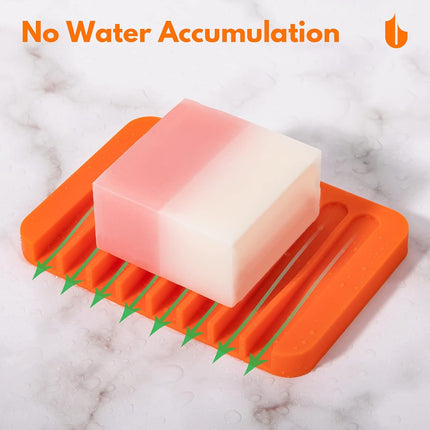 Soap Dish Shower Waterfall Soap Tray Holder for Bathroom, Kitchen, Counter Top, Flexible Silicone, Keep Soap Bars Dry, Easy Cleaning - Orange.