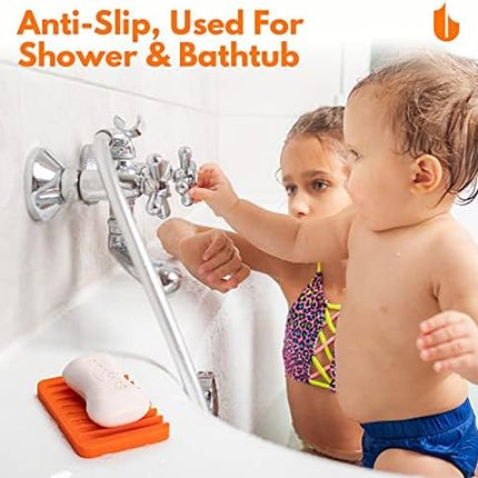 Soap Dish Shower Waterfall Soap Tray Holder for Bathroom, Kitchen, Counter Top, Flexible Silicone, Keep Soap Bars Dry, Easy Cleaning - Orange.