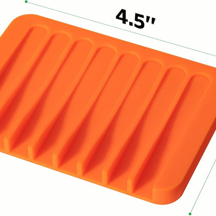 Soap Dish Shower Waterfall Soap Tray Holder for Bathroom, Kitchen, Counter Top, Flexible Silicone, Keep Soap Bars Dry, Easy Cleaning - Orange.