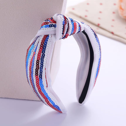 Kvekstio 4th of July Patriotic Headband for Women, Red White Blue American Flag Sequin Knotted Head Band Memorial Day Celebration Gift, Independence Day Festival Party USA Costume Hair Accessories.