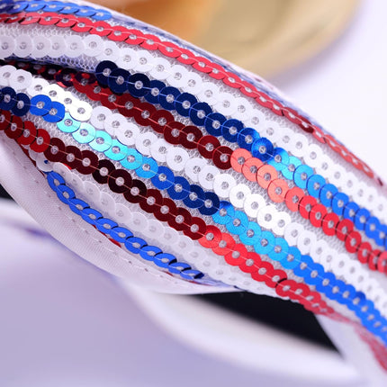 Kvekstio 4th of July Patriotic Headband for Women, Red White Blue American Flag Sequin Knotted Head Band Memorial Day Celebration Gift, Independence Day Festival Party USA Costume Hair Accessories.