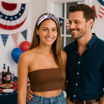 Kvekstio 4th of July Patriotic Headband for Women, Red White Blue American Flag Sequin Knotted Head Band Memorial Day Celebration Gift, Independence Day Festival Party USA Costume Hair Accessories.