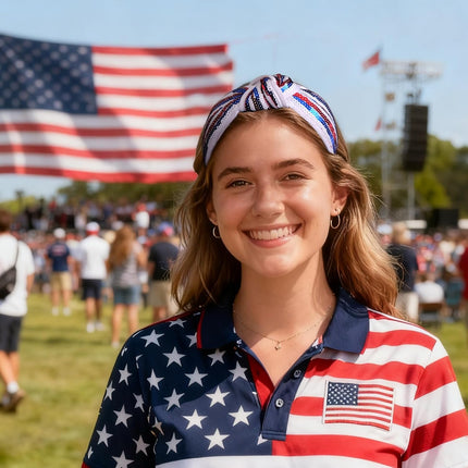 Kvekstio 4th of July Patriotic Headband for Women, Red White Blue American Flag Sequin Knotted Head Band Memorial Day Celebration Gift, Independence Day Festival Party USA Costume Hair Accessories.