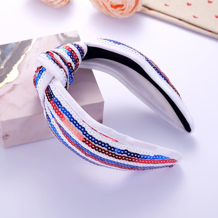 Kvekstio 4th of July Patriotic Headband for Women, Red White Blue American Flag Sequin Knotted Head Band Memorial Day Celebration Gift, Independence Day Festival Party USA Costume Hair Accessories.
