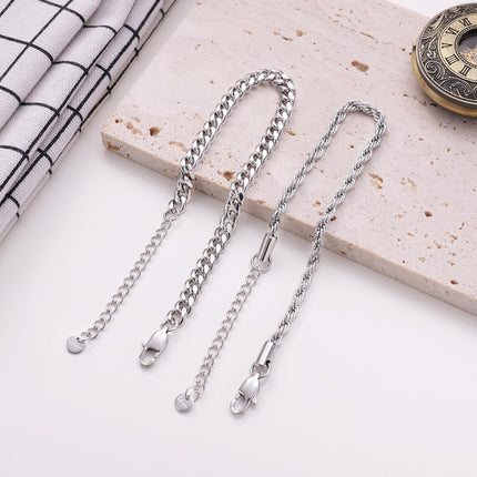 Kvekstio 2 Pieces Mens Sterling Silver Figaro Cuban Chain Bracelet Gift for Husband Boyfriend, Adjustable Cuban Link Bracelet.