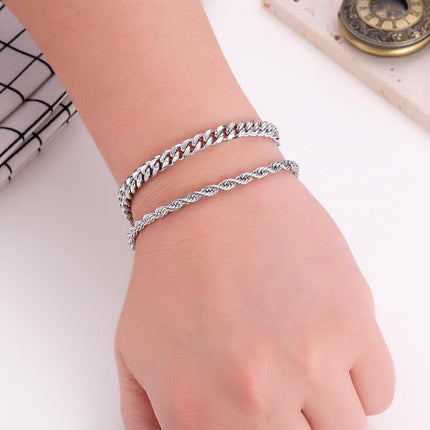 Kvekstio 2 Pieces Mens Sterling Silver Figaro Cuban Chain Bracelet Gift for Husband Boyfriend, Adjustable Cuban Link Bracelet.