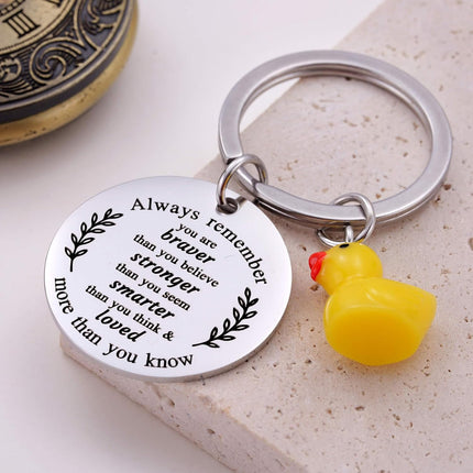 Inspirational Duck Keychain, Cute Lucky Duck Charm Keyring for Friends Teens, Positive Affirmation Duckling Gift.