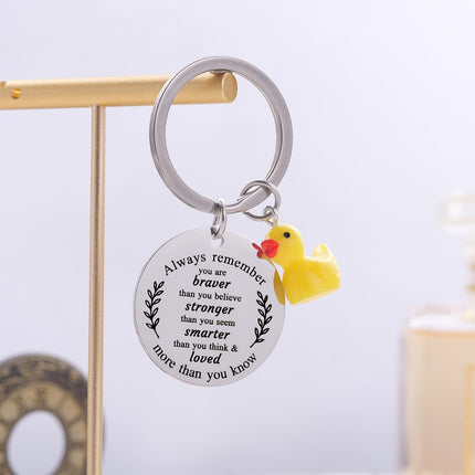 Inspirational Duck Keychain, Cute Lucky Duck Charm Keyring for Friends Teens, Positive Affirmation Duckling Gift.
