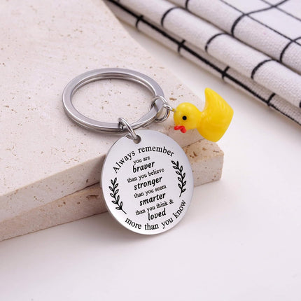 Inspirational Duck Keychain, Cute Lucky Duck Charm Keyring for Friends Teens, Positive Affirmation Duckling Gift.