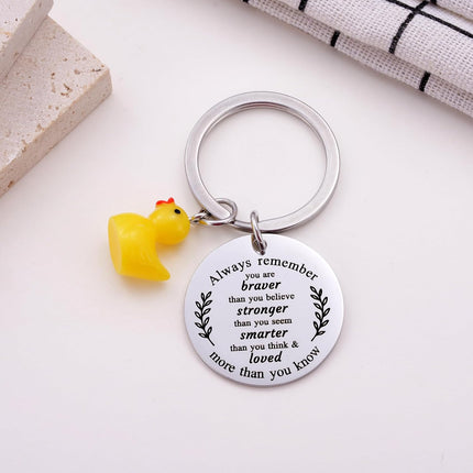 Inspirational Duck Keychain, Cute Lucky Duck Charm Keyring for Friends Teens, Positive Affirmation Duckling Gift.