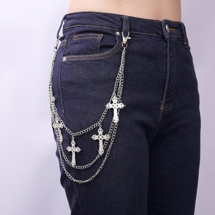 Punk Pants Chain - Multi Stacked Layering Cross Charm Chain for Women Men, Gothic Hip Hop Pocket Accessories.