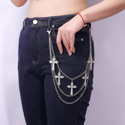 Punk Pants Chain - Multi Stacked Layering Cross Charm Chain for Women Men, Gothic Hip Hop Pocket Accessories.