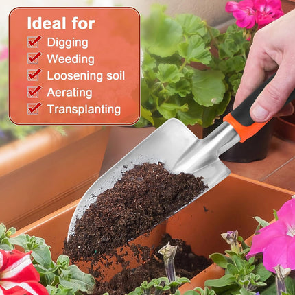 Garden Shovel Garden Hand Trowel, Heavy Duty Hand Shovel with Ergonomic Handle, Small Gardening Tools for Digging, Rust Resistant Gardening Spade Trowel Tools, Orange.