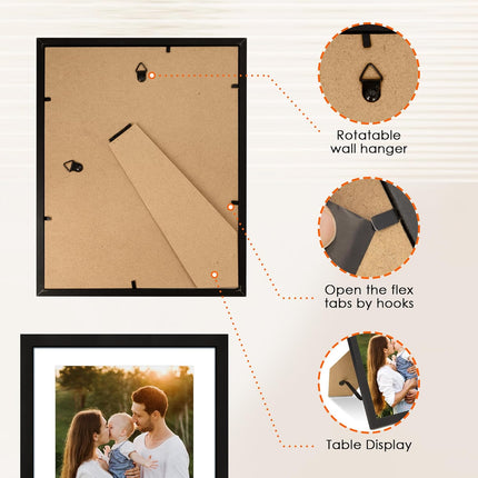 8x10 Picture Frame 1 Pack, Photo Frame with HD Plexiglass, Display Pictures 5x7 with Mat or 8x10 Without Mat, Picture Frames Collage for Tabletop or Wall Display, Black.