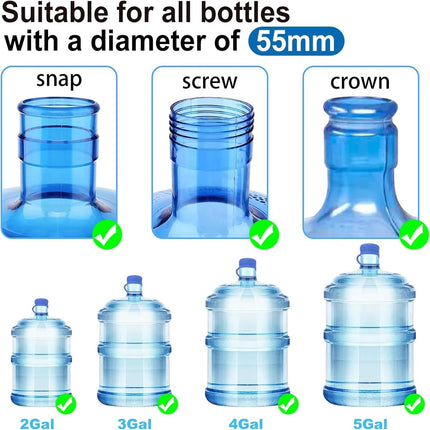3 & 5 Gallon Water Jug Cap Reusable, Food Grade Silicone Replacement Gallon Caps for 55mm Standard/Screw/Crown Tops Water Bottle and Water Dispensers, Non-Spill Lids for Anti-Splash, Leak Free (3PCS).