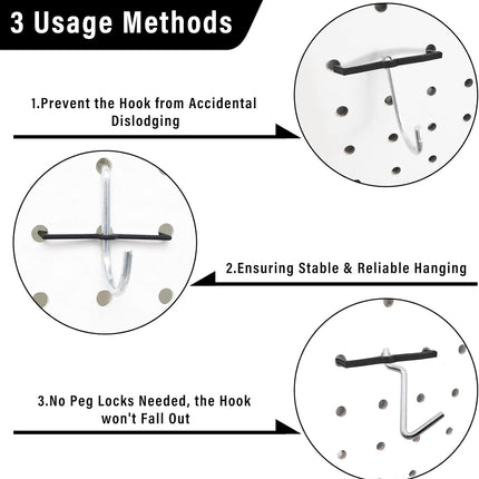Black Peg Locks Plastic Pegboard Hook Locks Pegboard Display Hook Organizer Fixer Peg Board Hook Clip Retainers Pegboard Hook Organizer for Standard 1/4" and 1/8" Pegboard（60Pcs）.