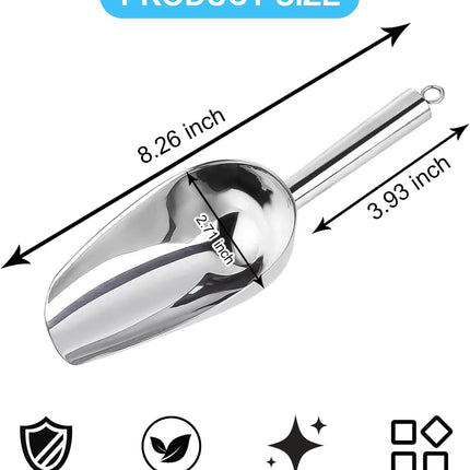 6oz Metal Ice Scoop, Kitchen Ice Scooper for Ice Maker s and Freezer, Stainless Steel Small Ice Scooper for Bar Party Wedding Pet Dog Food, Silver.
