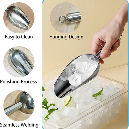 6oz Metal Ice Scoop, Kitchen Ice Scooper for Ice Maker s and Freezer, Stainless Steel Small Ice Scooper for Bar Party Wedding Pet Dog Food, Silver.