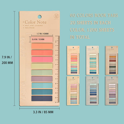 1200 Pcs Sticky Annotation Tabs Morandi Sticky Note Tabs Writable and Translucent Reminder Tabs with Ruler for Marking Page Notes Book Files.
