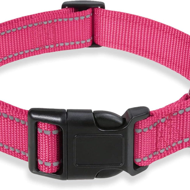 Reflective Dog Collar with Buckle Adjustable Safety Nyl Collars for Small Medium Large Dogs, Pink S.
