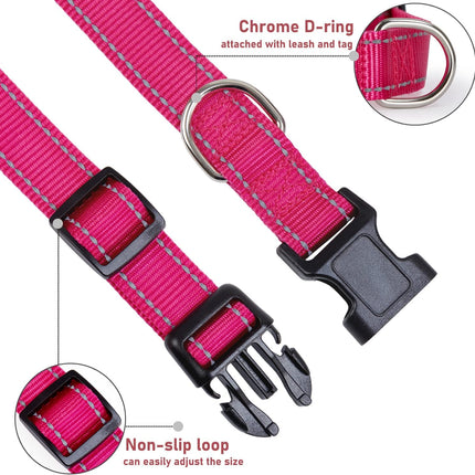 Reflective Dog Collar with Buckle Adjustable Safety Nyl Collars for Small Medium Large Dogs, Pink S.