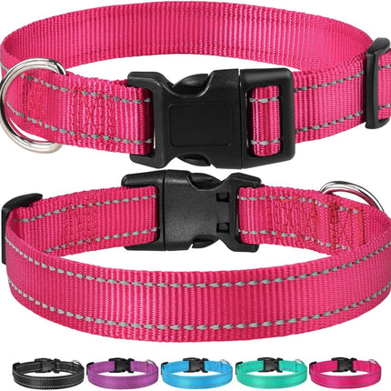 Reflective Dog Collar with Buckle Adjustable Safety Nyl Collars for Small Medium Large Dogs, Pink S.