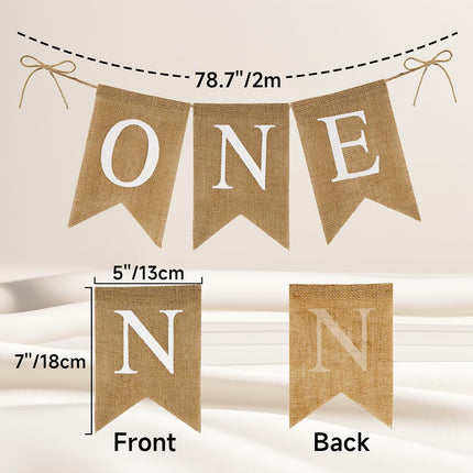 Burlap One Banner - NO DIY One Highchair Banner First Birthday Boy Girl Banner Sign Decoration 1st Happy Birthday High Chair Banners for Babies Photo Prop Party Decoration Indoor Outdoor.