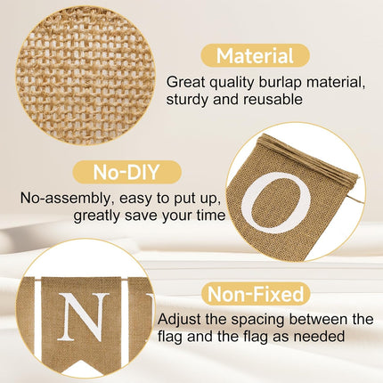 Burlap One Banner - NO DIY One Highchair Banner First Birthday Boy Girl Banner Sign Decoration 1st Happy Birthday High Chair Banners for Babies Photo Prop Party Decoration Indoor Outdoor.