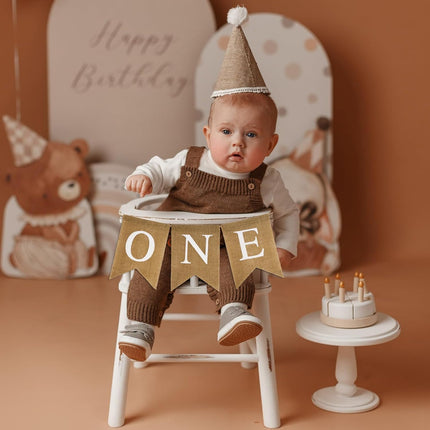 Burlap One Banner - NO DIY One Highchair Banner First Birthday Boy Girl Banner Sign Decoration 1st Happy Birthday High Chair Banners for Babies Photo Prop Party Decoration Indoor Outdoor.