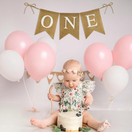 Burlap One Banner - NO DIY One Highchair Banner First Birthday Boy Girl Banner Sign Decoration 1st Happy Birthday High Chair Banners for Babies Photo Prop Party Decoration Indoor Outdoor.