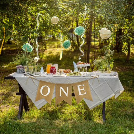 Burlap One Banner - NO DIY One Highchair Banner First Birthday Boy Girl Banner Sign Decoration 1st Happy Birthday High Chair Banners for Babies Photo Prop Party Decoration Indoor Outdoor.