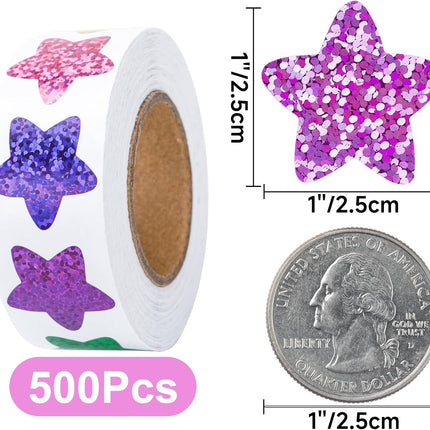 Star Stickers - 500Pcs 1Inch Glitter Star Stickers for Kids Reward Self Adhesive Foil Shiny Stars Shaped Sticker Stars Incentive Sticker Roll for Envelope Seal Classroom Teacher Behavior Chart.