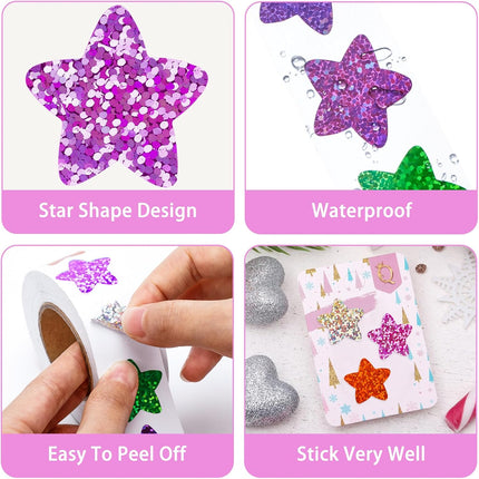 Star Stickers - 500Pcs 1Inch Glitter Star Stickers for Kids Reward Self Adhesive Foil Shiny Stars Shaped Sticker Stars Incentive Sticker Roll for Envelope Seal Classroom Teacher Behavior Chart.