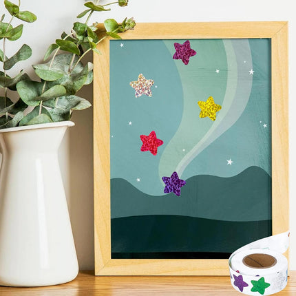 Star Stickers - 500Pcs 1Inch Glitter Star Stickers for Kids Reward Self Adhesive Foil Shiny Stars Shaped Sticker Stars Incentive Sticker Roll for Envelope Seal Classroom Teacher Behavior Chart.
