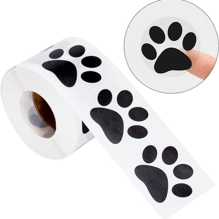 Paw Stickers - Paw Prints Stickers 500Pcs 1.5Inch Puppy Dog Bear Paw Prints Sticker Self Adhesive Clear & Black Paw Patrol Sticker Roll for Birthday Party Envelope Seal Card Gift Packaging.