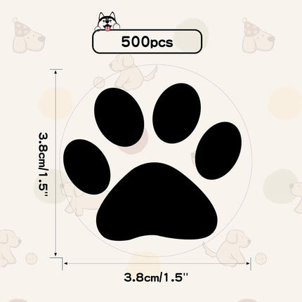 Paw Stickers - Paw Prints Stickers 500Pcs 1.5Inch Puppy Dog Bear Paw Prints Sticker Self Adhesive Clear & Black Paw Patrol Sticker Roll for Birthday Party Envelope Seal Card Gift Packaging.