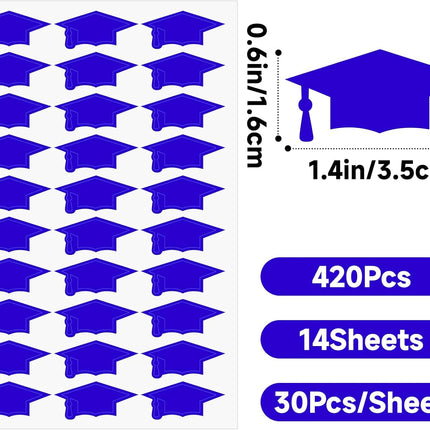 Graduation Cap Stickers 2026 - Blue Graduation Hat Stickers Self-Adhesive Graduations Envelope Seal Sticker 420Pcs Congrats Grad Cap Sticker Class of 2026 for Senior College Grad Party Favor.