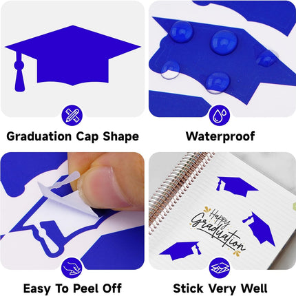 Graduation Cap Stickers 2026 - Blue Graduation Hat Stickers Self-Adhesive Graduations Envelope Seal Sticker 420Pcs Congrats Grad Cap Sticker Class of 2026 for Senior College Grad Party Favor.