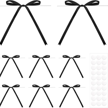 Twist Tie Bows 5x7Inch - 30Pcs Premade Black Gift Bow for Cake Gift Wrapping Balloon Craft Treat Bag Black Satin Ribbon Bows for Wedding Baby Shower Birthday Party Halloween Christmas Decor.