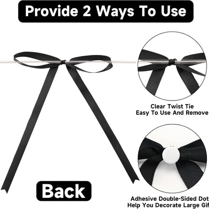 Twist Tie Bows 5x7Inch - 30Pcs Premade Black Gift Bow for Cake Gift Wrapping Balloon Craft Treat Bag Black Satin Ribbon Bows for Wedding Baby Shower Birthday Party Halloween Christmas Decor.
