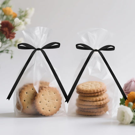 Twist Tie Bows 5x7Inch - 30Pcs Premade Black Gift Bow for Cake Gift Wrapping Balloon Craft Treat Bag Black Satin Ribbon Bows for Wedding Baby Shower Birthday Party Halloween Christmas Decor.