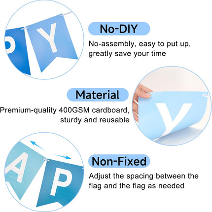 Happy Birthday Banner Large - NO DIY Blue Happy Birthdays Banner Sign Happy Birthday Party Paper Hang Decoration Happy Birthdays Banners Bunting for Men Boy Sea Theme Celebration Party Backdrop.