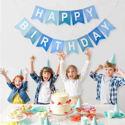Happy Birthday Banner Large - NO DIY Blue Happy Birthdays Banner Sign Happy Birthday Party Paper Hang Decoration Happy Birthdays Banners Bunting for Men Boy Sea Theme Celebration Party Backdrop.