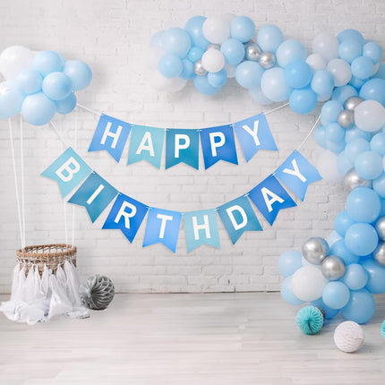 Happy Birthday Banner Large - NO DIY Blue Happy Birthdays Banner Sign Happy Birthday Party Paper Hang Decoration Happy Birthdays Banners Bunting for Men Boy Sea Theme Celebration Party Backdrop.