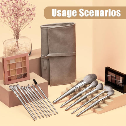 Makeup Brushes, 14 Pcs Professional Makeup Brush Set, Eye and Face Foundation Brush Set, Eyeshadow Brushes, Cosmetic Brushes, with PU Bag, Grayish.