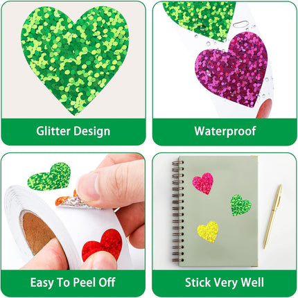 Heart Stickers Star Stickers - 1000Pcs 1Inch Glitter Heart Sticker and Smiley Face Star Sticker for Kids Reward Teacher Classroom Crats DIY Envelope Seal Card Gift Wrapping.