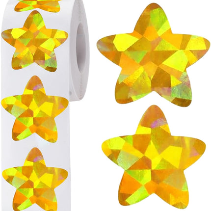 Holographic Gold Star Stickers for Kids Reward - 500Pcs 1.5Inch Shiny Self-Adhesive Metallic Glitter Foil Stickers for DIY, Homework, School, Classroom, Teacher Supply.