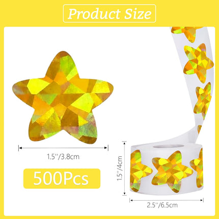 Holographic Gold Star Stickers for Kids Reward - 500Pcs 1.5Inch Shiny Self-Adhesive Metallic Glitter Foil Stickers for DIY, Homework, School, Classroom, Teacher Supply.